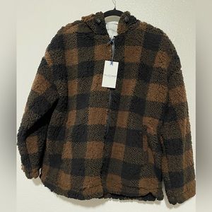 Wallflower Women’s Medium Sherpa Hooded Jacket, Brown and Black